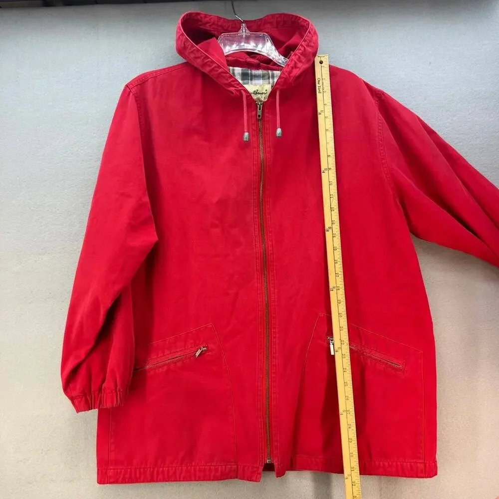 Eddie Bauer Jacket Women's Large Red Plaid Lining Hooded Vintage Preppy Normcore - Picture 14 of 14